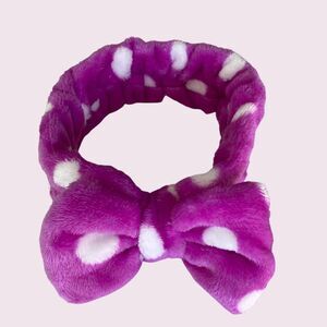 Spa Headband with Bow Purple Polka Dot White Women’s Girl Hairband Makeup